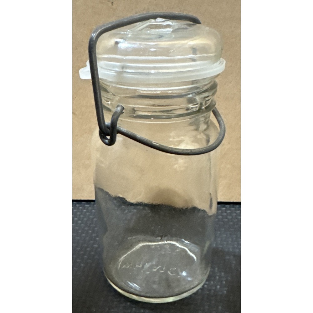 Vintage Wheaton Glass Jar With Plastic & Glass Lid Wire Bail Closure | Marked 18